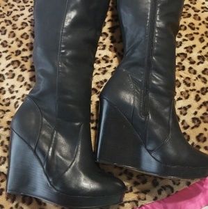 Wedge knee high boots